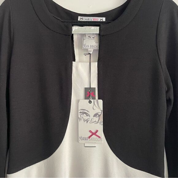 NWT YOANA BARASCHI Black & White Color-block Long Sleeve Dress Size Medium - Picture 2 of 9
